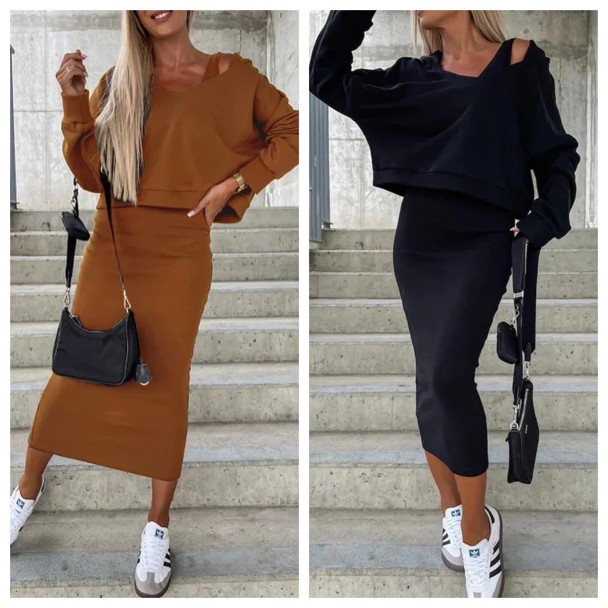 2PcsSet Women Dress Hoodie Set Solid Color Autumn Winter Casual Outfit Vneck Sleeveless Bodycon Vest 251016