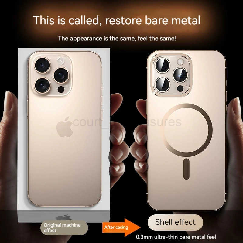 Stainless Steel Frame Magnetic Matte PC Back Plate iPhone Case for 16 15 Pro Max Wireless Charging Protect Case M251029