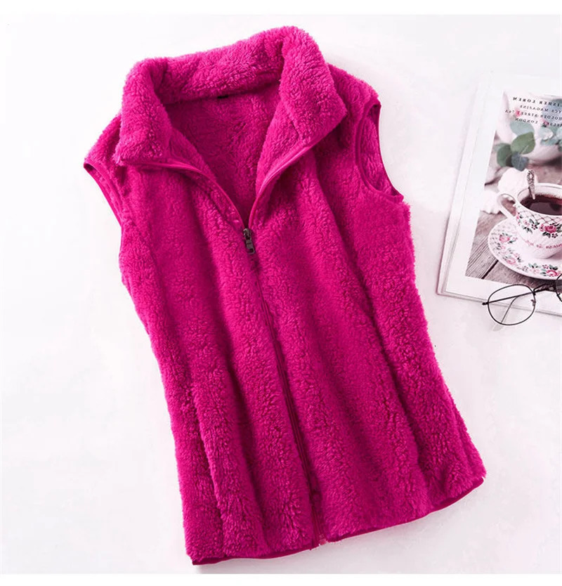 Autumn Winter Polar Fleece Vest Women Coat High Collar Zipper Sleeveless Jacket Warm Coral Velvet Vest Female Waistcoat 4XL 251029