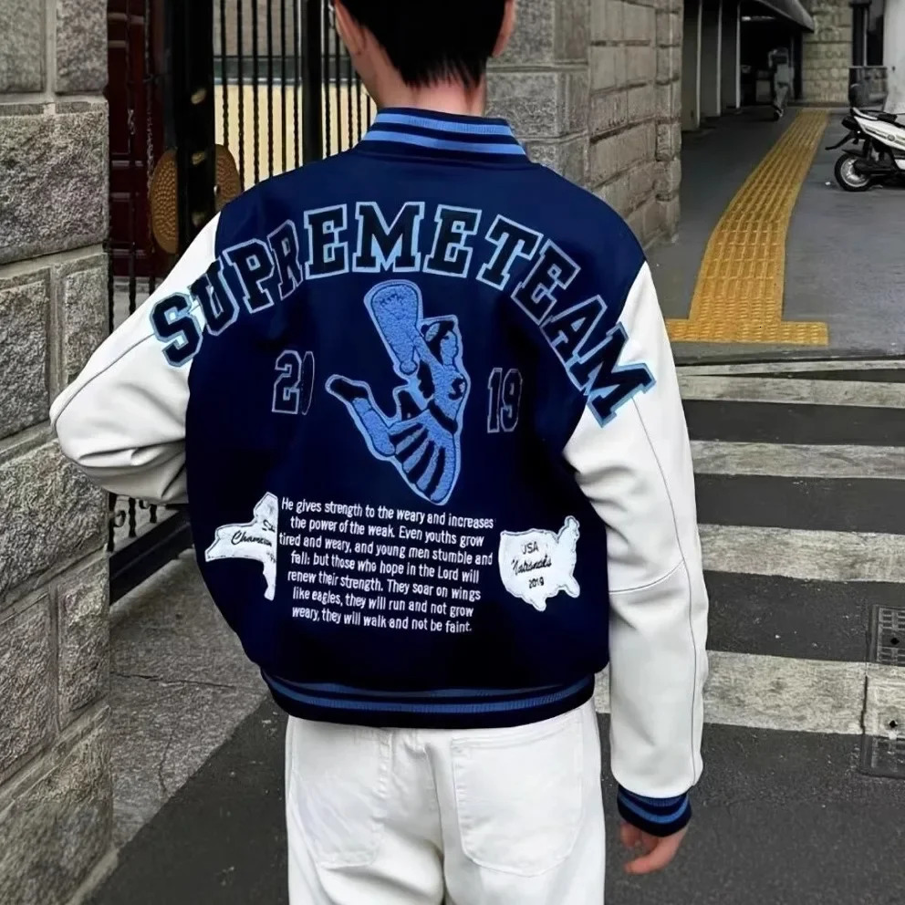 Embroidery Baseball Jacket for Men Streetwear Varisity Splicing PU Leather Sleeves Women Bomber Unisex Clothes 251028