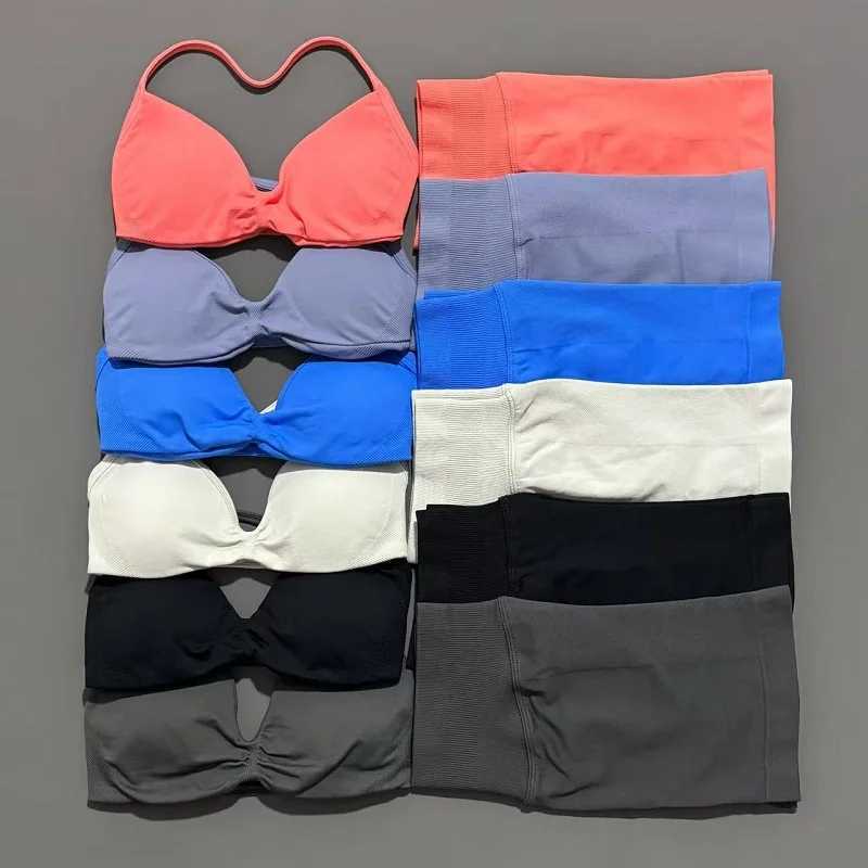 2 Pieces Yoga Gym Set Women Seamless Strappy Yoga Bra High Waist Workout Scrunch Shorts Sports Set Fitness Clothes SportswearXJ251029