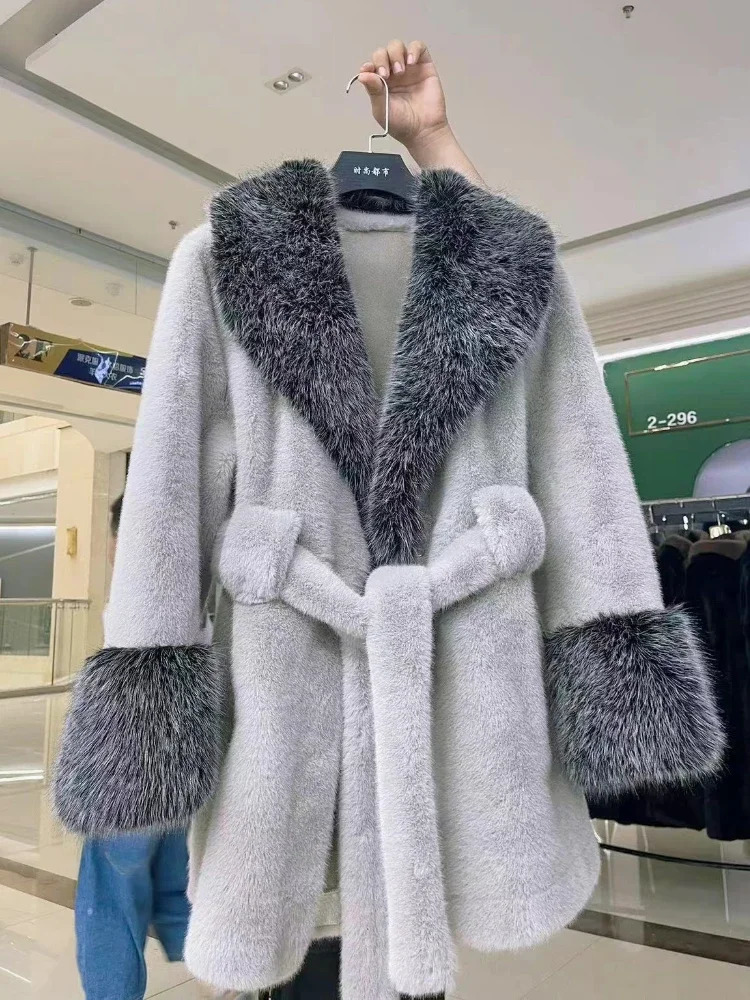 y Vintage Faux Fur Coat Women Collar Long Sleeve with Belt Oversized Jacket Warm Thick Winter Cardigan Ladys Coats 251028