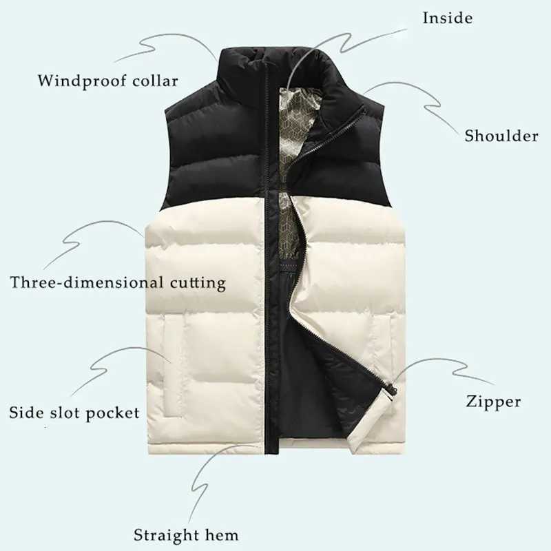 Unisex Hiking Vest Winter Thickened Stand Collar Windproof Camping Vest Couple Warm Patchwork Outdoor Fishing Sleeveless Coats W251029
