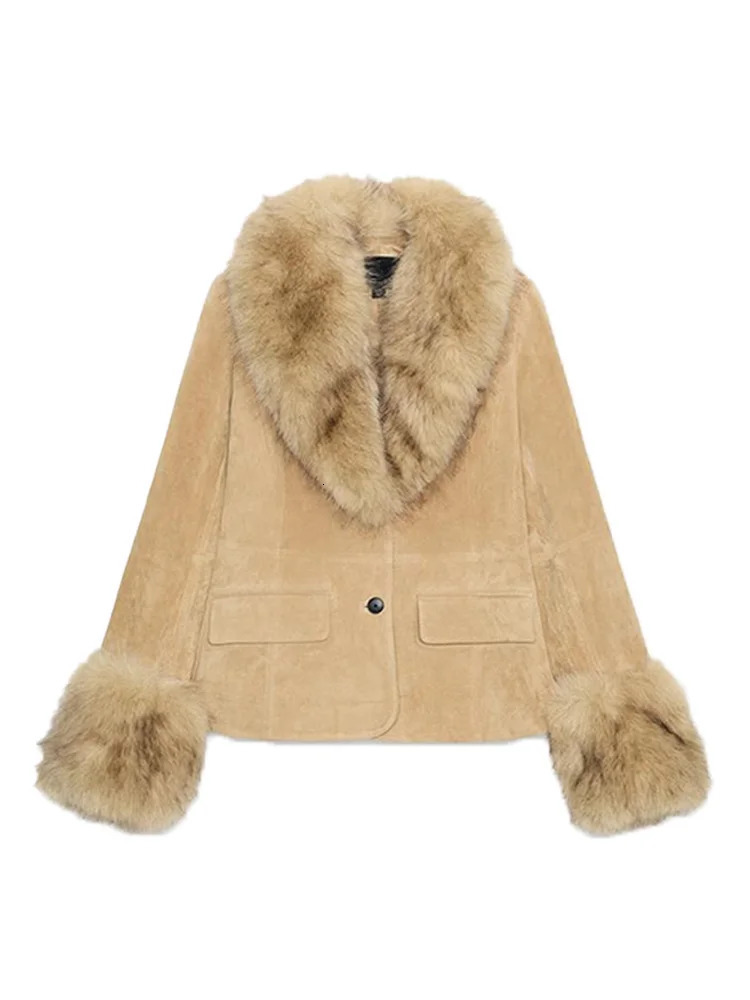 Street Faux Fur Patchwork Women Jacket Elegant Solid Long Sleeve Pocket Button Female Coat 2025 Autumn Winter Lady Outwear 251029