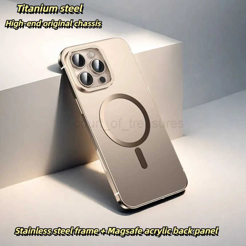 Stainless Steel Frame Magnetic Matte PC Back Plate iPhone Case for 16 15 Pro Max Wireless Charging Protect Case M251029