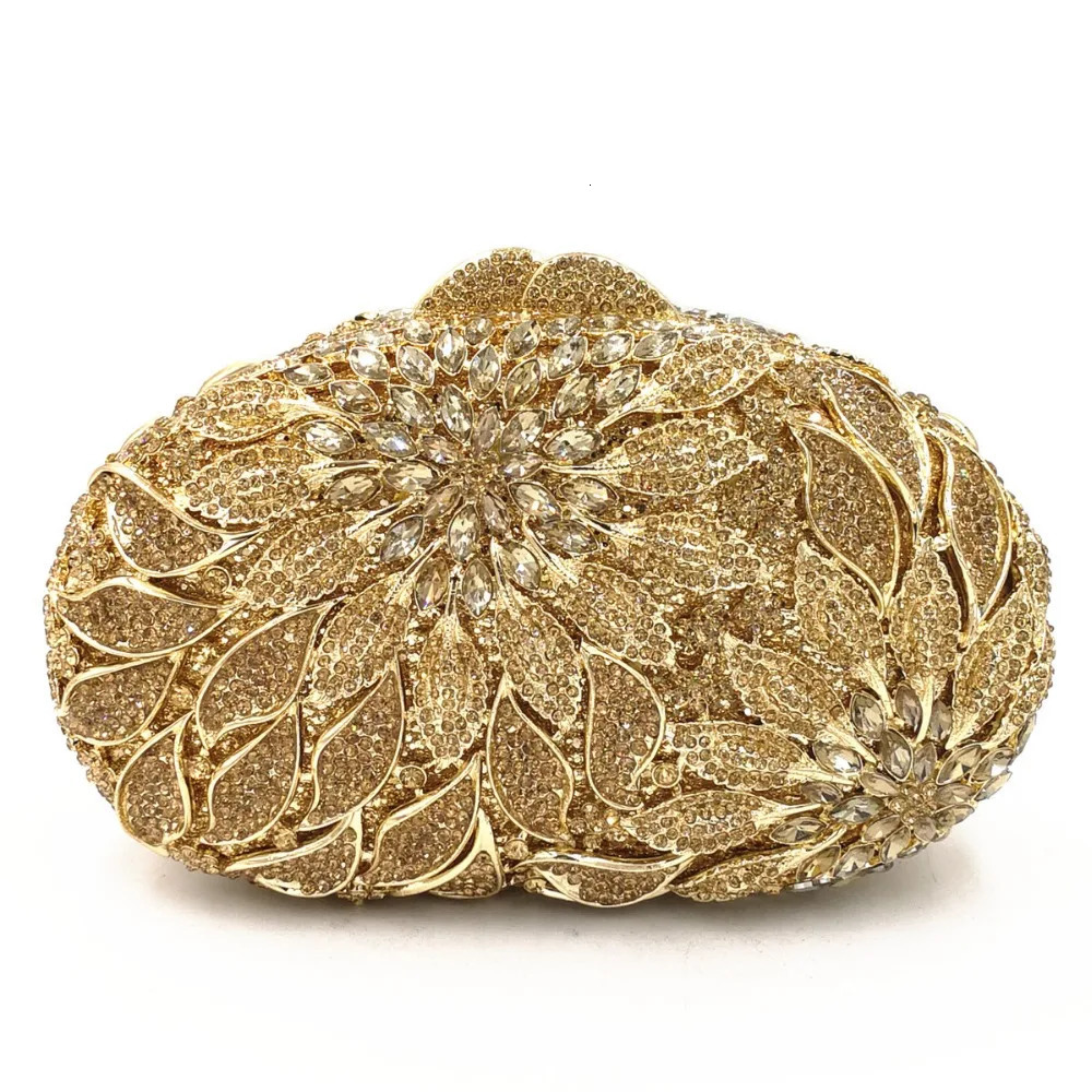 Gold Metal Leaves White Crystals Evening Clutch Bags Women Wedding Party Purse Ball Handbags Rhinestone Mini heart bag 251023CJ