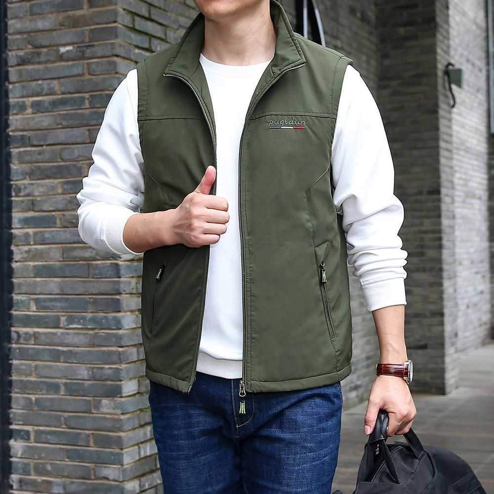 Spring Autumn High Quality Versatile Vast Men Outdoor Leisure Fishing Sleeveless Vest Fashion Windproof Breathable Leather Vest W251029