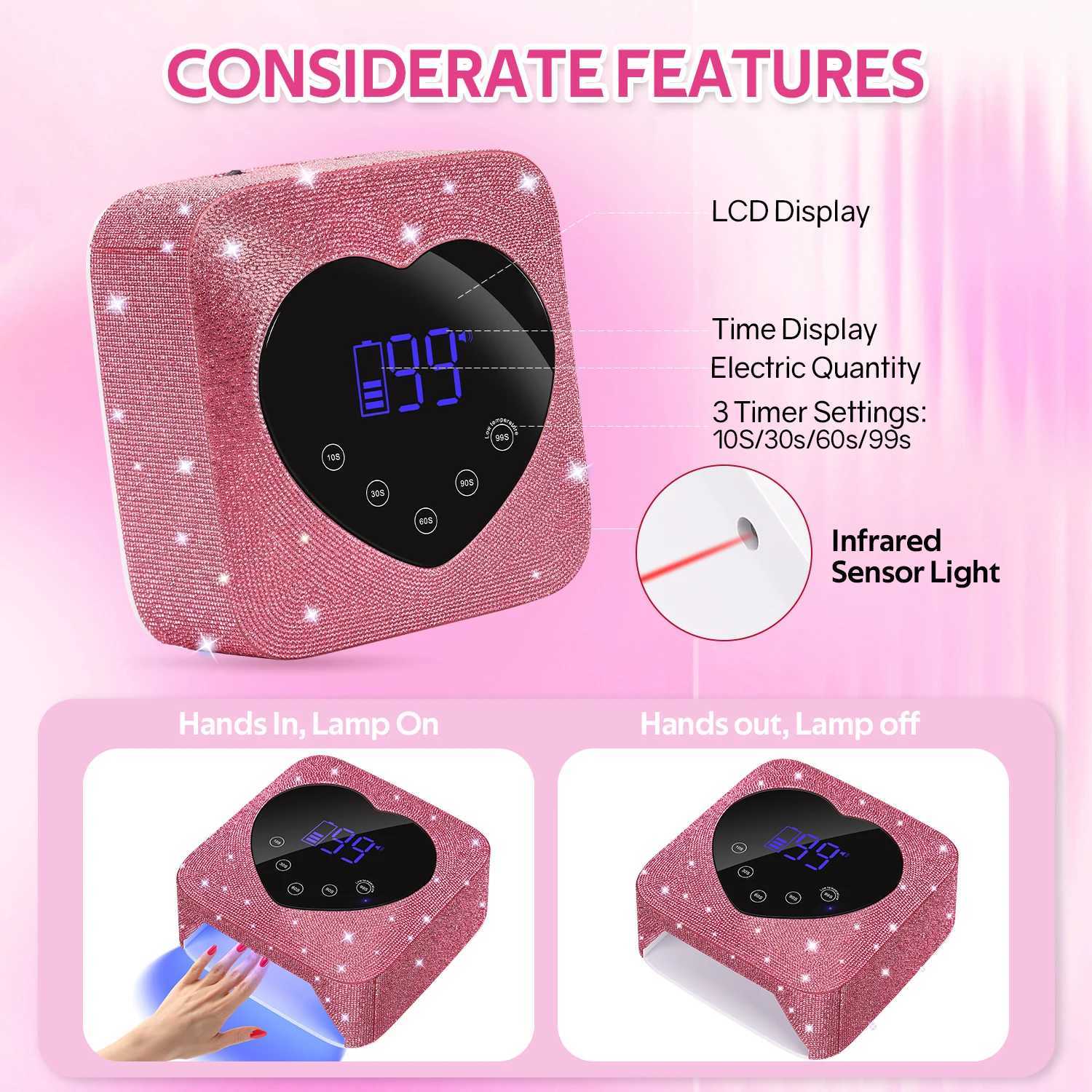 Rechargeable UV LED Nail Lamp 72W Cordless UV Light for Nails With Rhinestone Heart Shaped Manicure Pedicure Machine Nail Tools J251117