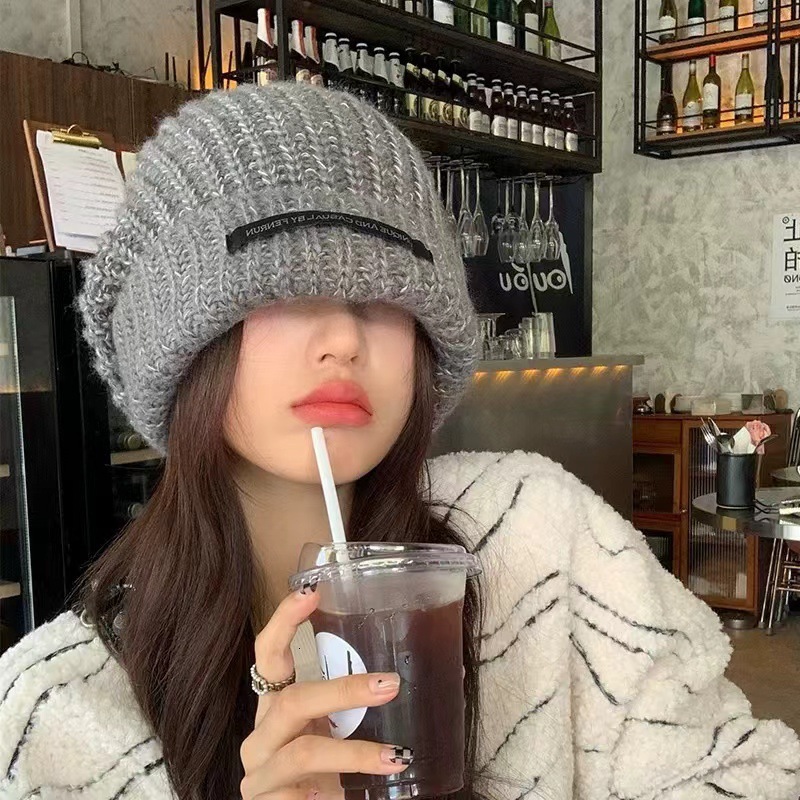 for Women Korean Style Autumn Winter Knitted Student Woolen Face Slimming Warm Pile Internet Celebrity Ear Protection Hat