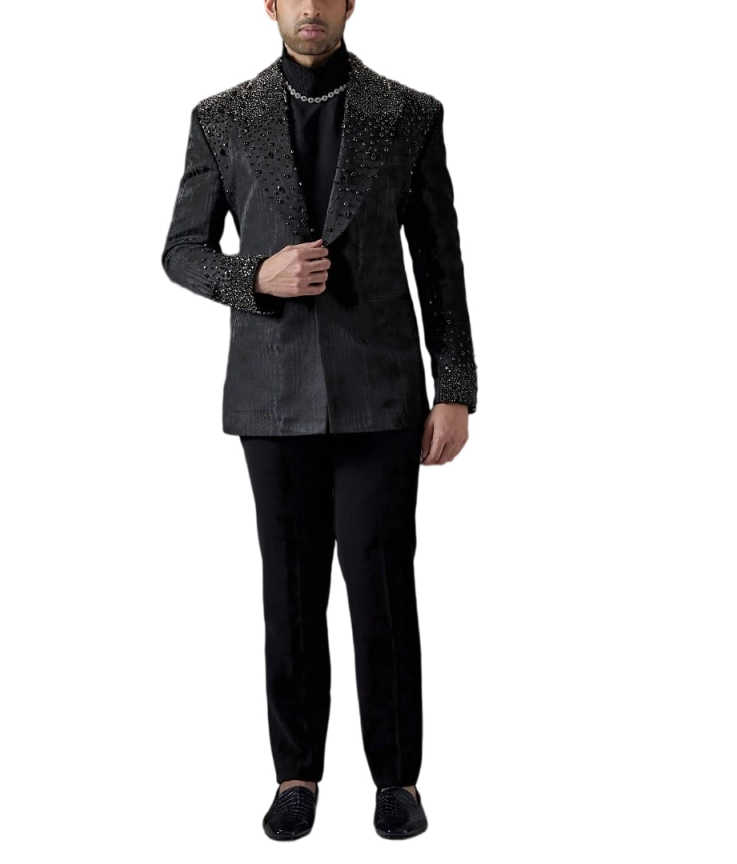 Luxury 2 Pieces Suits For Men Peaked Lapel One Button Jacket Blazer Beadeds Business Office Work Customized Tuxedos