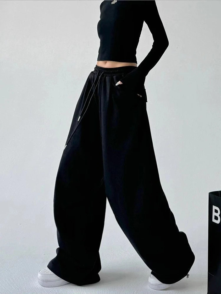 Y2K Loose Wide Leg Sweatpants Women Streetwear Baggy Oversize Gray Sports Pants Harajuku High Waist Drawstring Joggers Trousers 251029