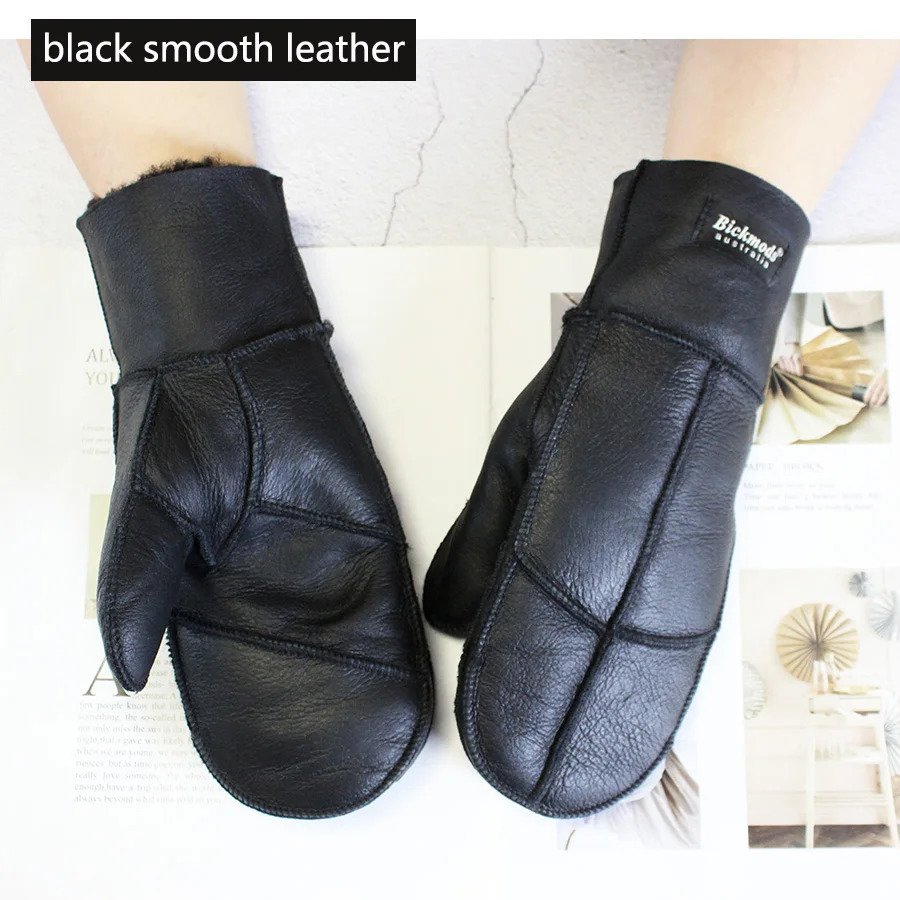 Winter Warm Mens Genuine Leather Sheepskin Fur Mittens Ladies Thickened Motorcycle Riding Scrub Unisex Black Brown Gloves 251013