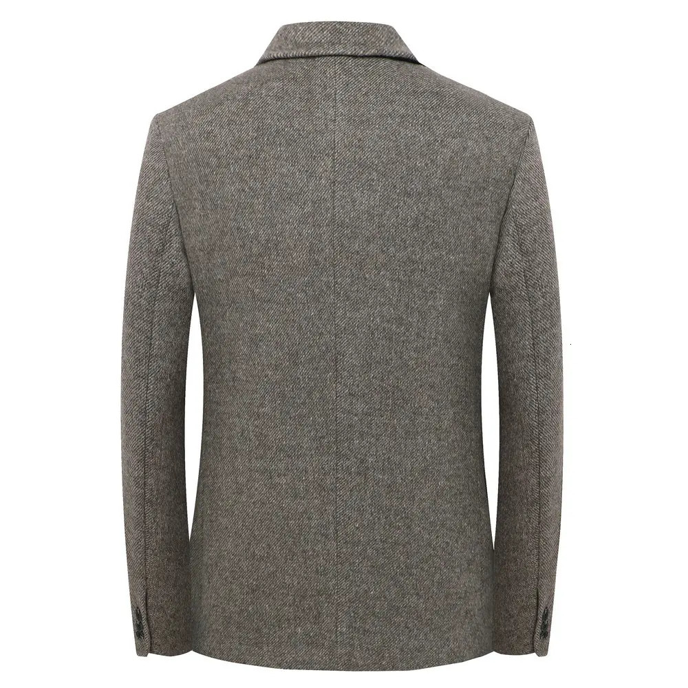 Men Elegant Tweed Blazer Beige Coffee Gray Sheep Wool Suit Jackets Male Business Casual Office Outfits Winter Autumn Attire 251028