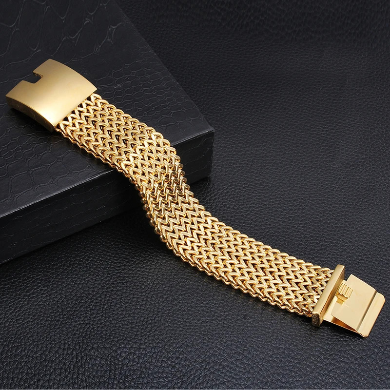 30MM 212223CM Long Never Fade Gold Color Man Bracelet for Men Stainless Steel Mens Bracelets Wrist Jewelry Waterproof 251028