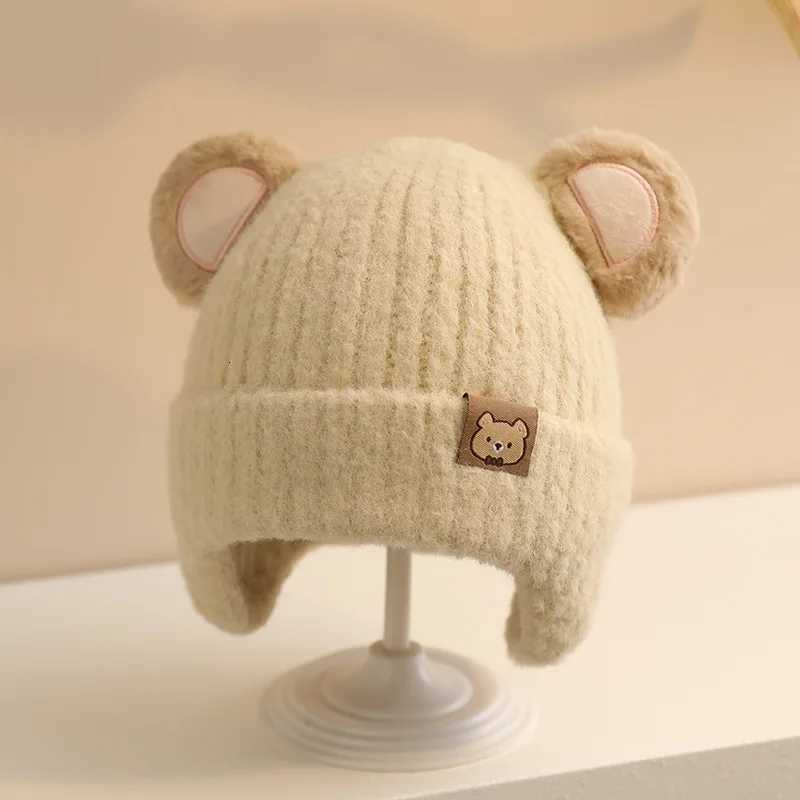 New Kids Bear Ear Hat Fluffy Fleece Lined Winter Knit Hat Ear Flaps Cute Cartoon Animal Warm Cap for Baby Boys Girls Toddler251028