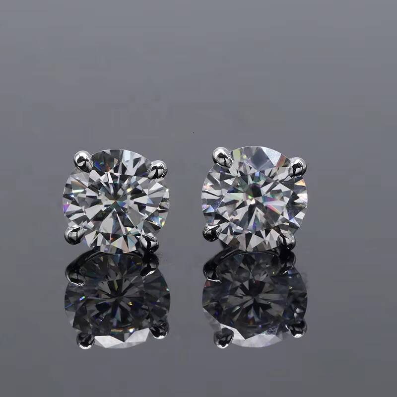 15 Ct 75 mm Total 3 Carats Solid 14k White Gold Platinum Moissanite Gold Stud Earrings Jewelry for Women