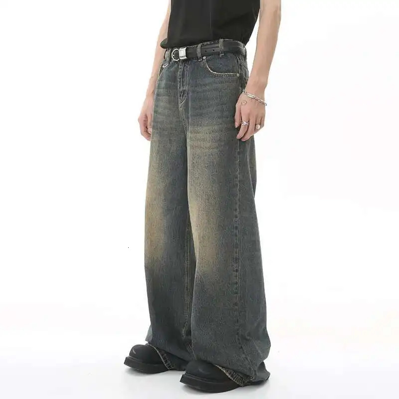 IEFB Vintage Camouflage Mens Jeans Fashion Washed Casual Wide Leg Denim Pants Autumn Winter Loose Male Trousers Old Blue 9C354 251029