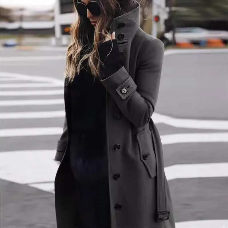 Autumn Winter Woolen Coat Womens Slim Fit Cardigan Large Coat Women Long Sleeve Single Breasted Stand Collar Trench coats 251029