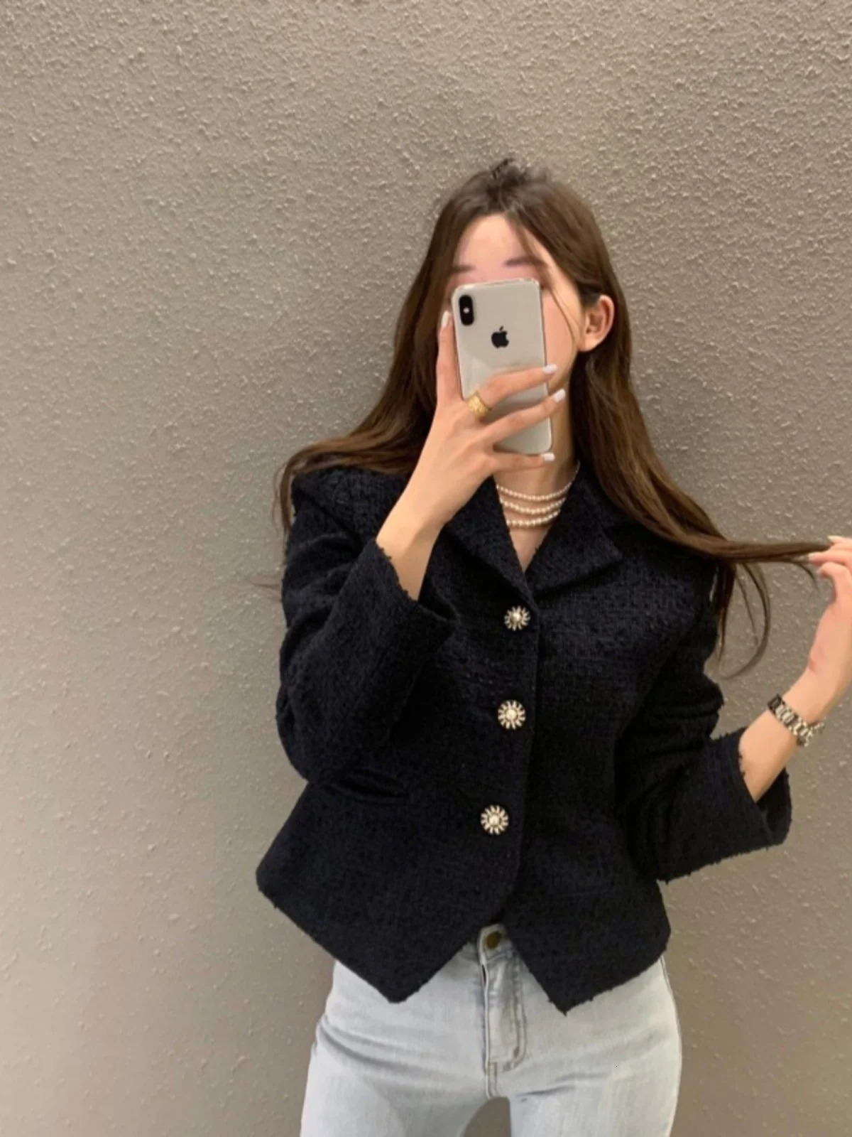 Ele Small Fraance Sle Womens Coat Autumn Winter Vintage Collar HighEnd Feel ort Top with Large Flowers 251029