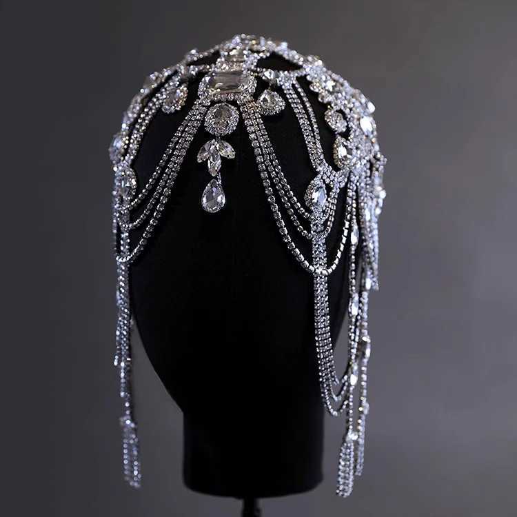Star luxury personalized flash diamond exotic style silver bridal fringed headgear wedding studio followup accessoriesW251029