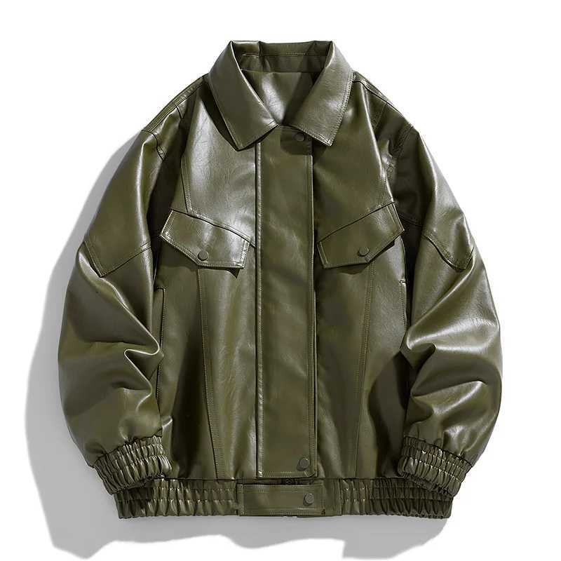 2025 casual loose PU leather jacket waterproof and windproof outdoor motorcycle jacket mens lapel leather jacketT251029