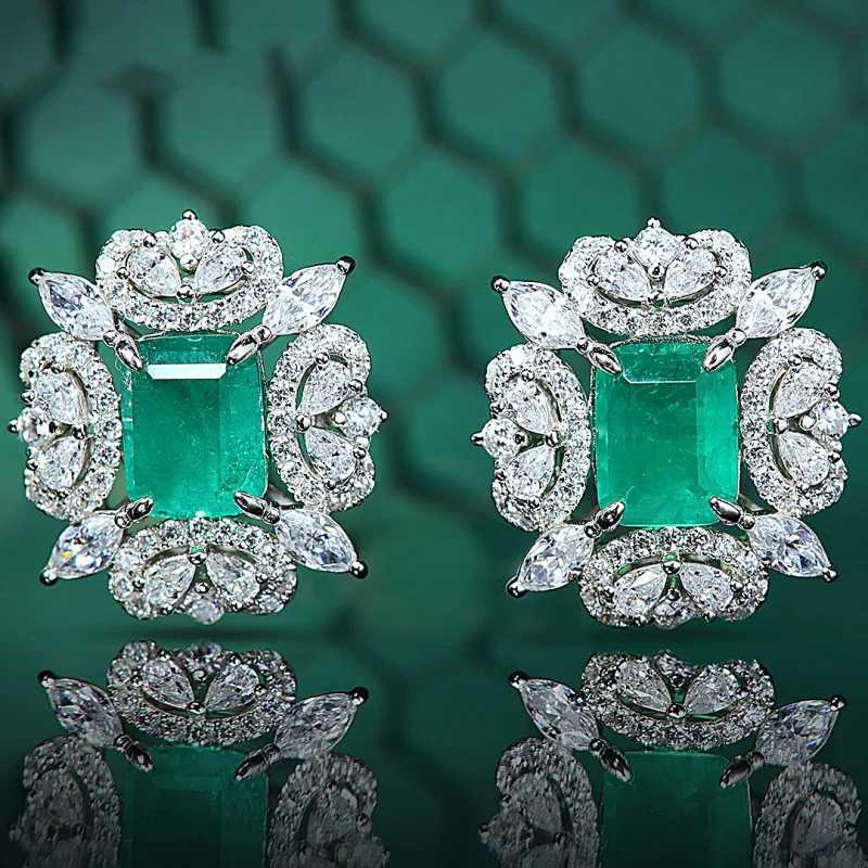 Luxury Brand Emerald Stone All Match Jewelry 925 Silver Needle Ladies Stud Earrings Accessories Gifts No AllergicW251029