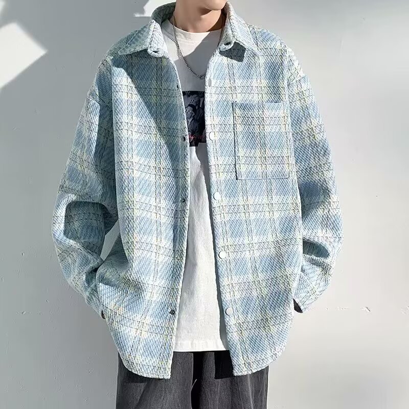 2025 Spring And Autumn Small Fragrance Style Woolen Coat Men's Trendy Designer Jacket Loose Casual Jacket High-end Cool Plaid Shirt