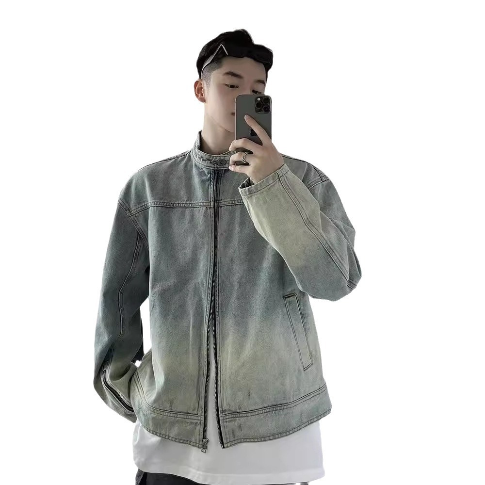 Men's Spring And Autumn American Style Washed Vintage Designer Jacket Denim Zipper Jacket Men's Casual Loose Versatile Jacket Top Trendy