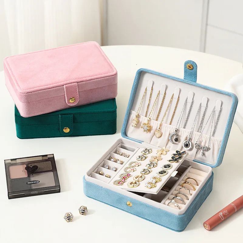 1pc Elegant Velvet Jewelry Organizer Box Portable Necklace Bracelet Earrings Rings Display Storage Boxes for Travel or Home Use 251013
