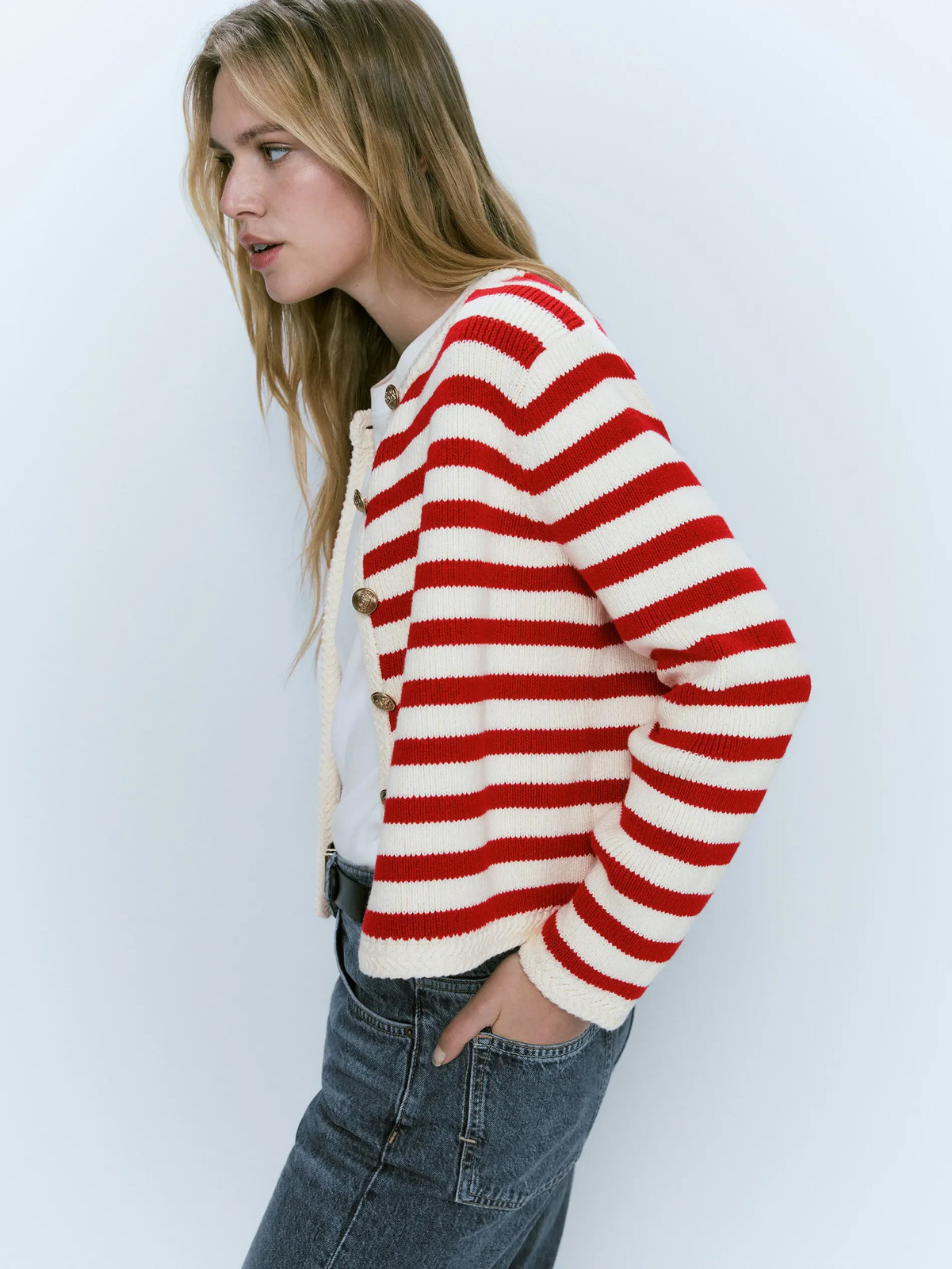 Ethereal MD womens spring style of Slimfit buckle classic striped cardigan for women 251013