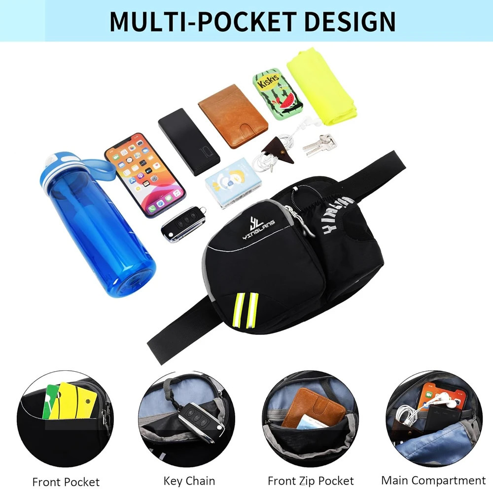 Waist Bag with Water Bottle Holder Hip Bum Bag Zipper Pocket for Running Cycling Traveling Walking Not Included Water Bottle 251021