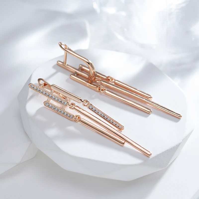 Kinel Luxury Long Tassel Dangle Earrings for Women Fashion Unique 585 Rose Gold Color Natural Zircon Party Fine Daily JewelryW251029