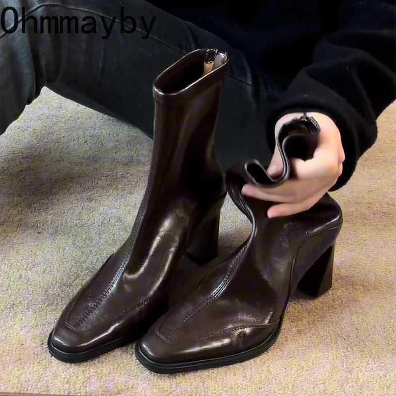 Vintage High Heel Women Ankle Boots Fashion Square Toe Short Booties Autumn Winter Ladies Shoes Botas Mujer Z251029