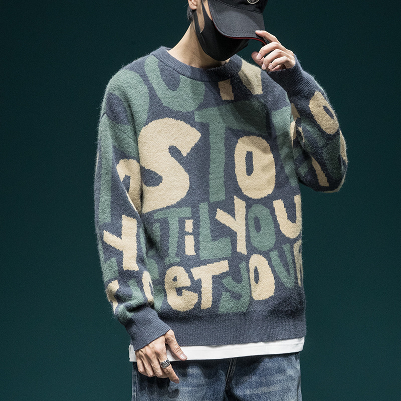 Autumn and winter new retro sweater men's loose fashion brand designer round neck sweater plus size winter thick knitted sweater jacket fashionab