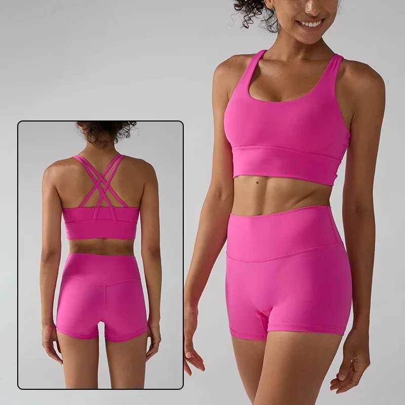 2 Pieces Solid Color Women Yoga Set Cross Sport Bra High Waist Yoga Leggings Tracksuit Suit Comprehensive Training AthleticXJ251029