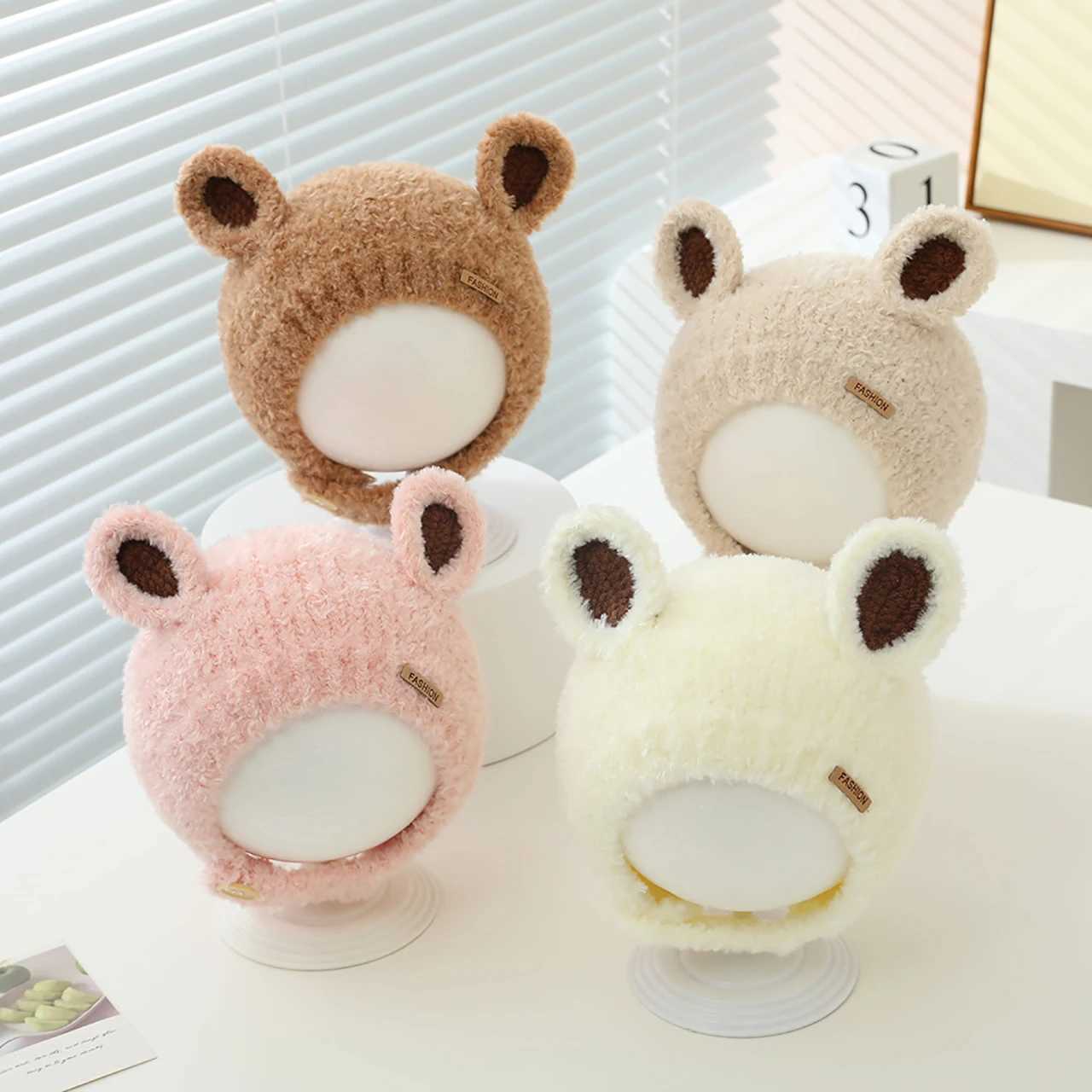 Autumn Winter Baby Plush Knitted Hat With Ears Solid Color Warm Ear Protection Cap Outdoor Windproof Toddler Kids Earflap Beanie251028