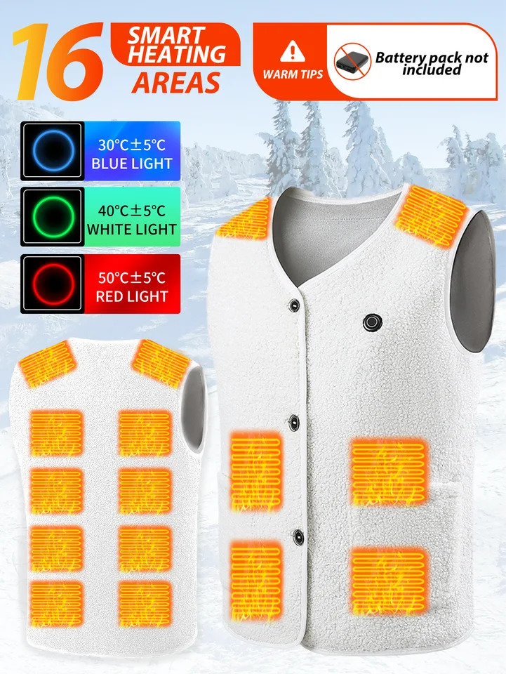 16 Areas Heated Vest Women Electric Heated Jackets Teddy Velvet Vneck USB Electric Temperature Control Winter Thermal Warm Vest 251029