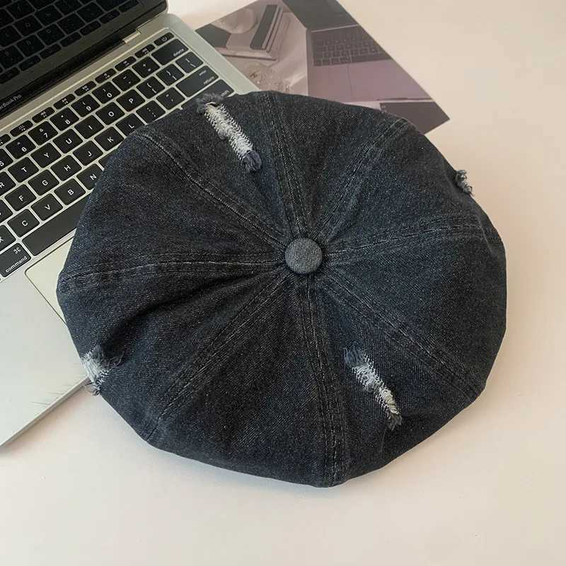 Womens Berets Retro Denim Octagonal Hat Breathable Newsboy Cap French Berets Woman Vintage Hats FemaleW251029