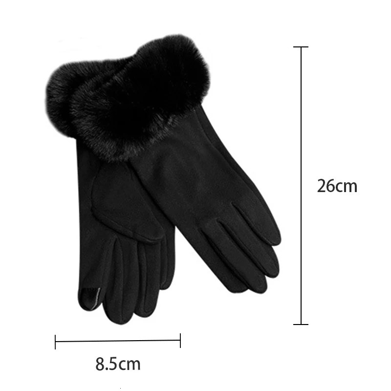 Winter Rabbit Fur Mouth Full Finger Touch Screen Plus Velvet Warm Gloves For Women 251029