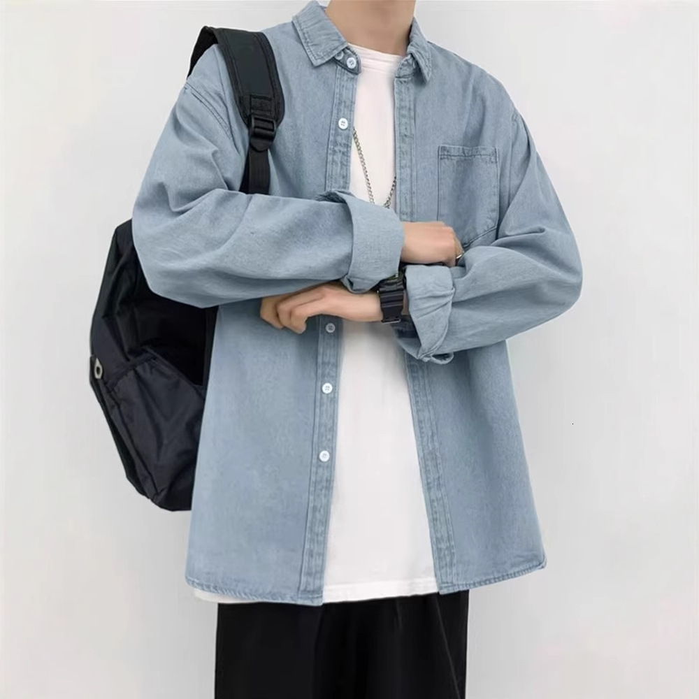 Washed Denim Shirt For Men Designer Jacket Spring And Autumn Long Sleeve Ins Workwear Shirt Casual Loose Versatile Jacket
