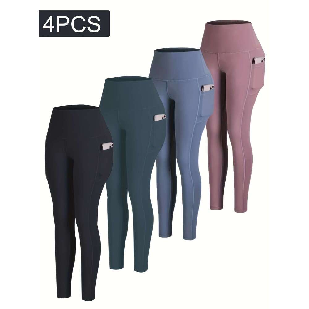 PRO-FiT 4pcs Set Of Sports Leggings, Abdominal Control, Butt Lift, Nine-point Printed Yoga Pants, Women'S Fiess Running Compression Pants