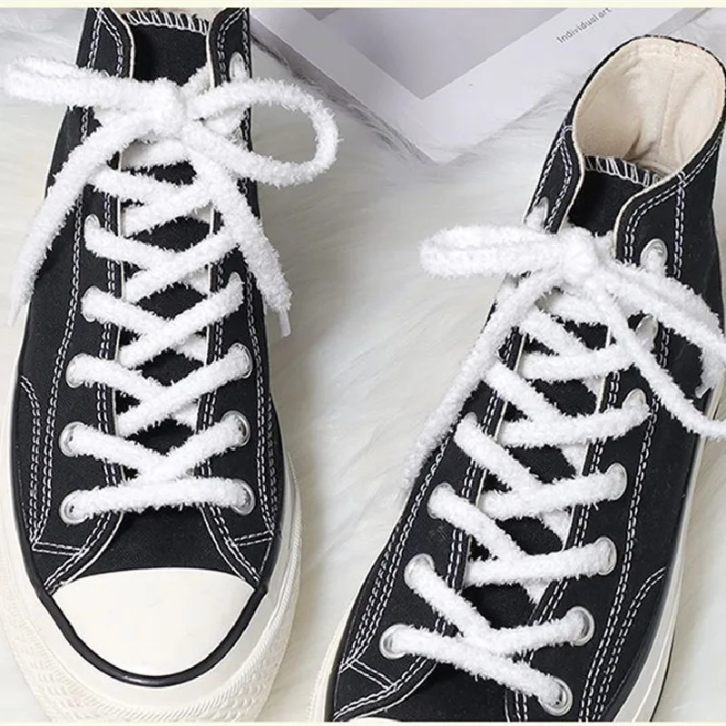 1 Pair Cute Plush Sneakers Shoelaces Pink White Black Hairy Soft Laces For Hightop Canvas Casual Flat Shoes Strings 251029
