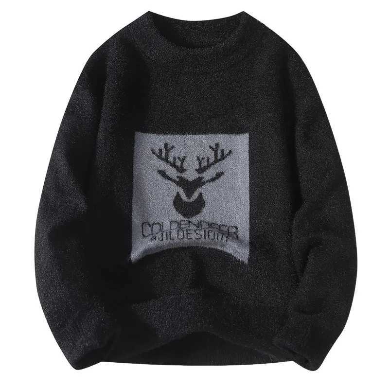 Trendy Deer Head Mens Knitted Sweater 2025 Oneck AutumnWinter Warm Casual Top High Street Style Clothing Thick Bottom Sweater J251029