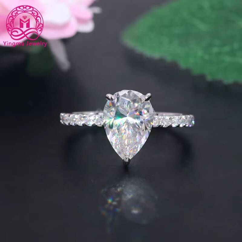 Yingma Fine Jewelry 2ct 7x10mm 925 Silver 14k 18k Solid Gold Pear Cut Moissanite Engagement Ring