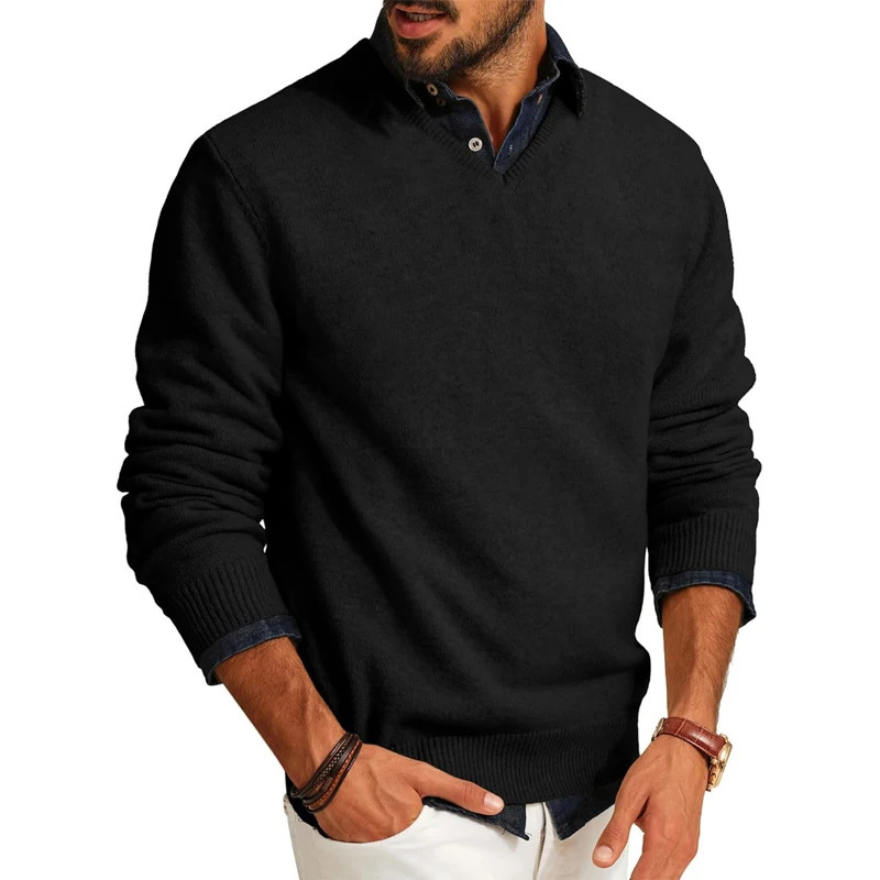 Mens Casual V Neck Pullover Sweaters Lightweight Wool Long Sleeve Knit Sweater Slim Fit Outwear Autumn Business Tops 251029