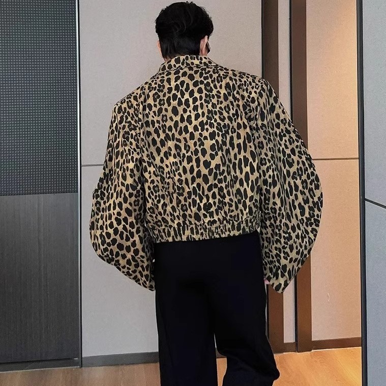 American Style Leopard Print Jacket For Men Spring And Autumn, High-end Feel Cool Short Jacket Trendy Brand Designer Jacket High Street Vibe Style Jac