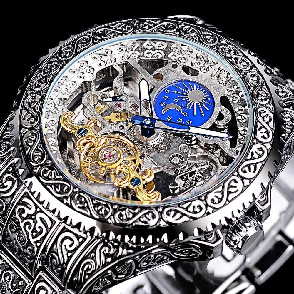 New Men's Fashion Skeleton Carved Automatic Mechanical Watch