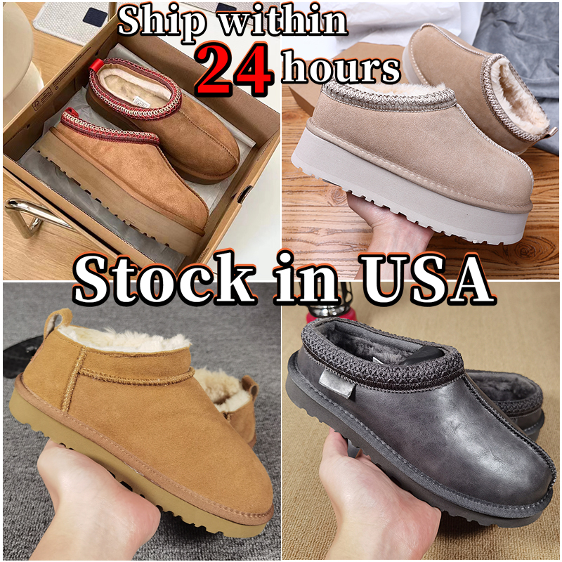 Womens slippers Tazz Chestnut Fur Slides Dheepskin Shearling slipper Tasman Classic Ultra Mini Platform Boots women snow Wool Blend Winter Booties big size 35-46