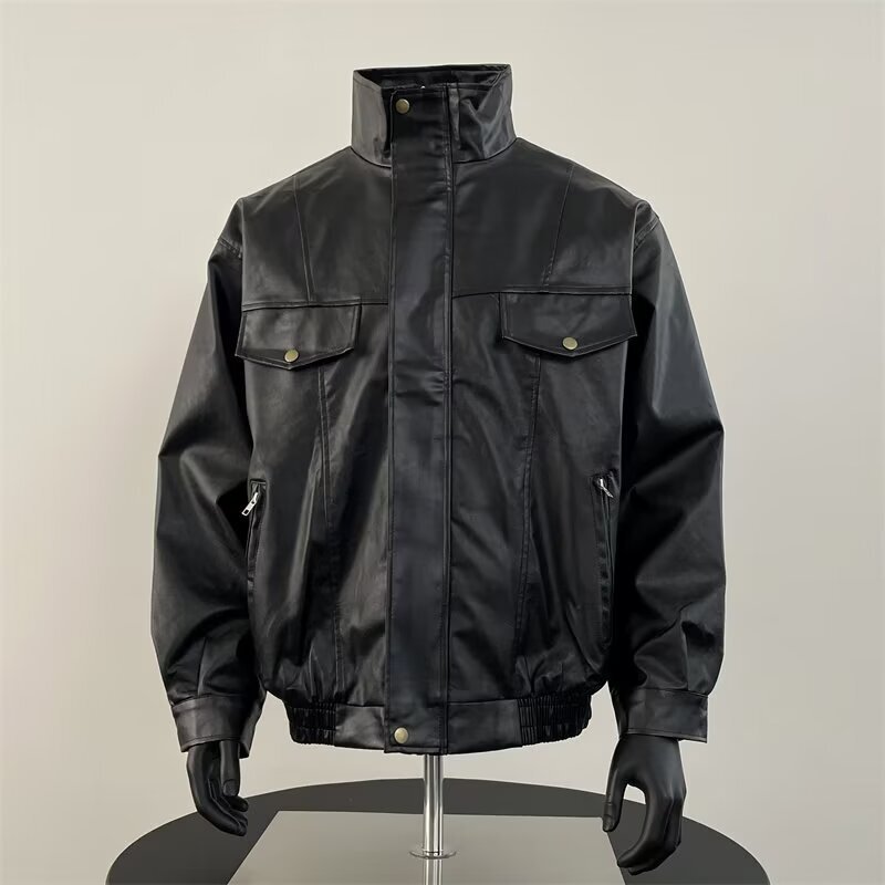 Motorcycle Jacket PU Leather Coat Men's Casual Short Designer Jacket Spring Autumn High-end Pilot Collar Leather Jacket