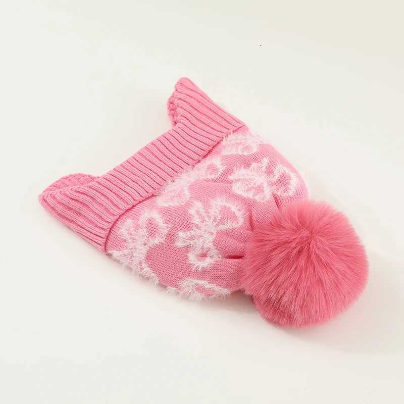 Children Girl Pink Bow Plsuh Beanies Winter Warm Baby Ear Protection Hat Velvet Lining Earmuffs Cap 15year Kids Woolen Knit Hat251028